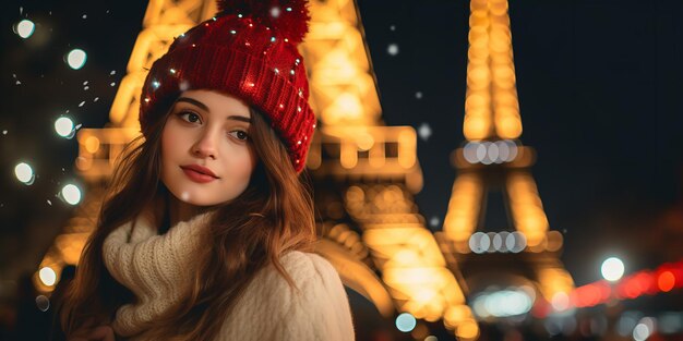 Ragazza in un ritratto scattato la vigilia di Natale a Parigi Francia IA generativa