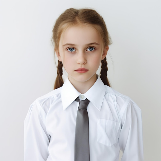 Ragazza in uniforme scolastica su sfondo bianco AI generativo