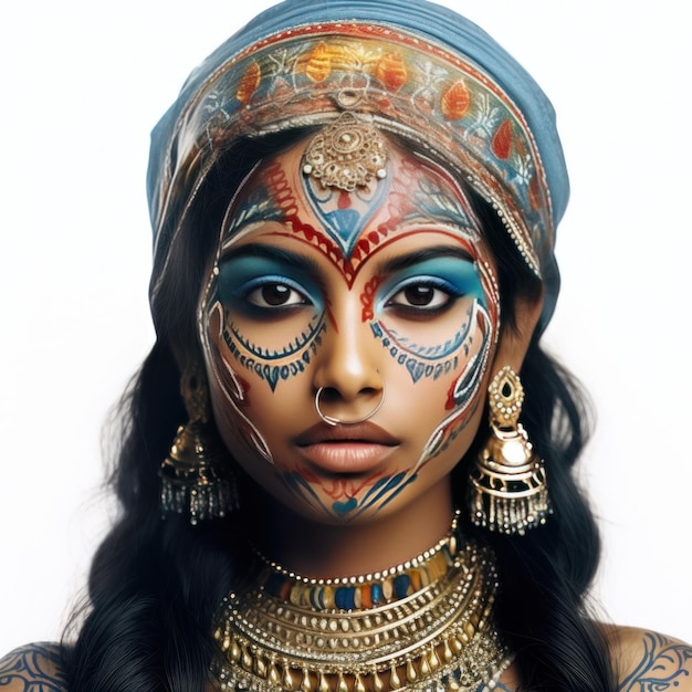 Ragazza indiana con volto di colore isolata
