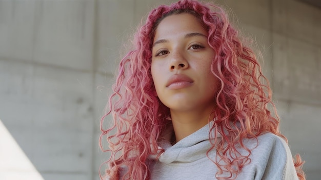 Ragazza latina con i capelli ricci rosa Illustrazione in stile anni '90