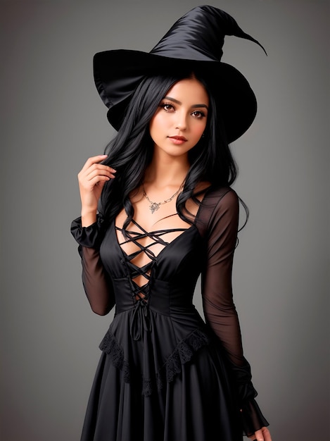Ragazza latina vestita da strega per una festa di Halloween