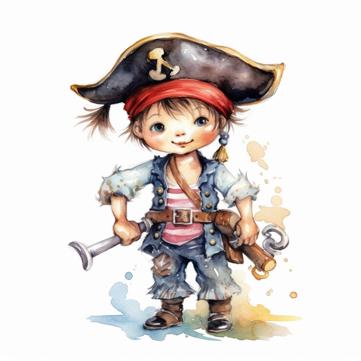 ragazza pirata con un cappello pirata e una spada pirata generativa ai