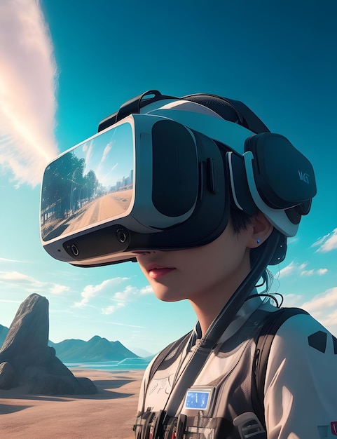 Ragazza prova VR con AI Tech AIGenerated