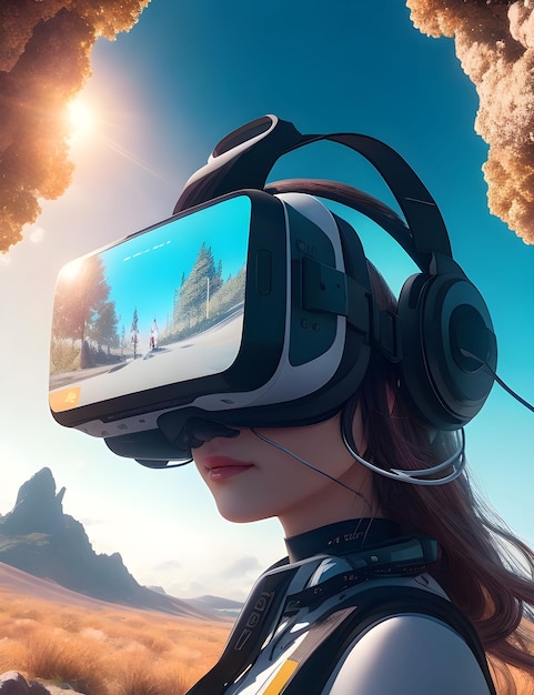 Ragazza prova VR con AI Tech AIGenerated