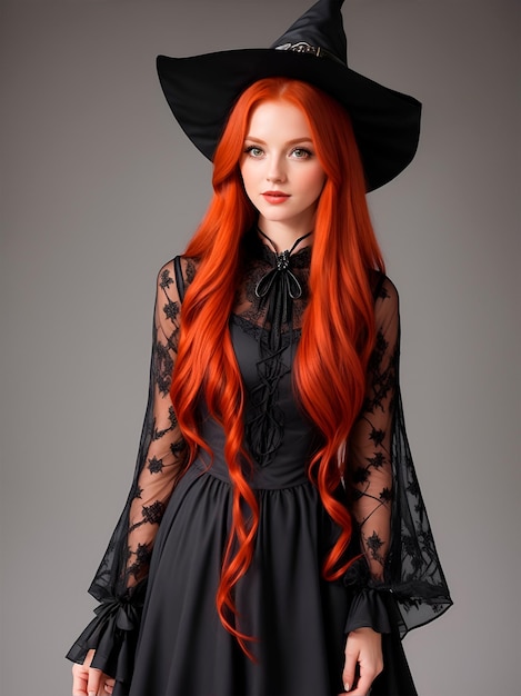Ragazza rossa vestita da strega per una festa di Halloween