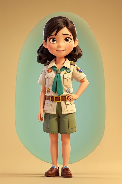 Ragazza scout tailandese in uniforme cartone animato bambino personaggio educazione illustrazione vettoriale