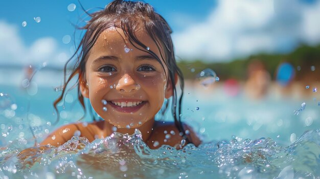 Ragazza sorride nuotando in acqua