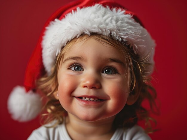 ragazza sorridente felice con il cappello di Babbo Natale sullo sfondo di Natale