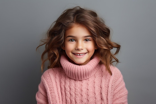 Ragazza sorridente felice del bambino che posa su uno sfondo grigio AI generativa