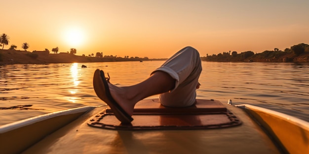 Ragazza Sulla Barca Con Il Tramonto