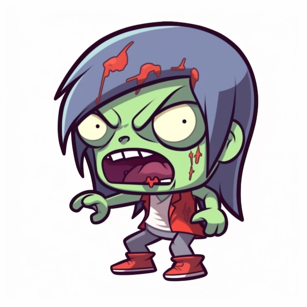 Ragazza zombie del fumetto con un cappello blu e una camicia rossa ai generati