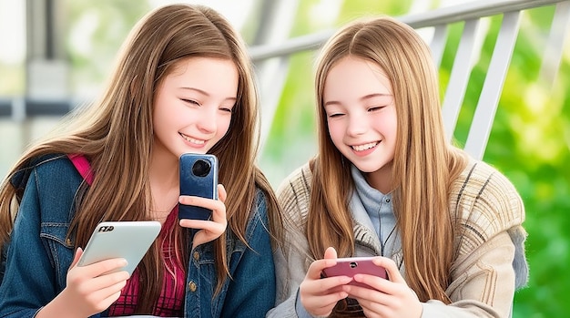 Ragazze adolescenti felici con gli smartphone