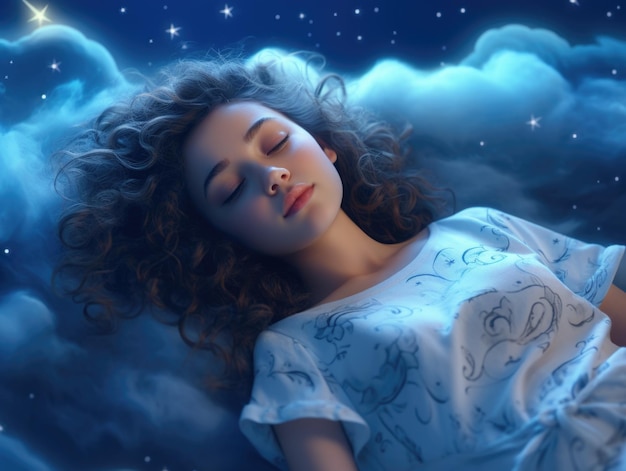 ragazze carine che dormono nella nuvola con la luna