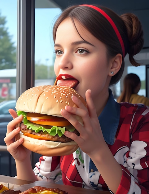 Ragazze Che Mangiano Hamburger Chiudi Immagine