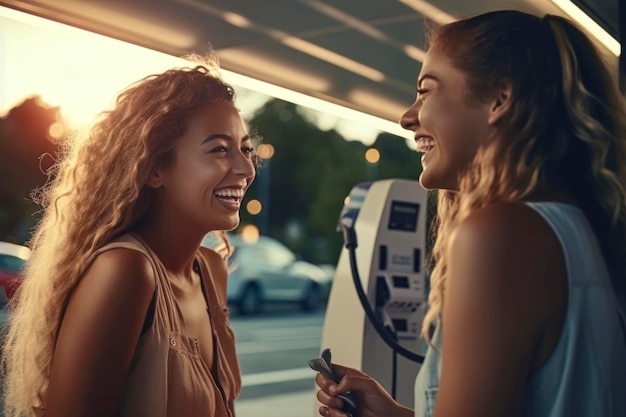 Ragazze che ridono a un incontro cittadino