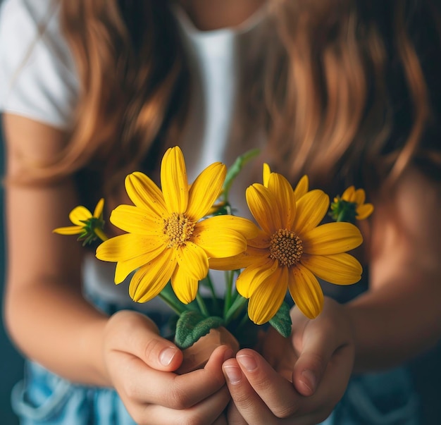 Ragazze con fiori gialli concetto di Giornata della Madre