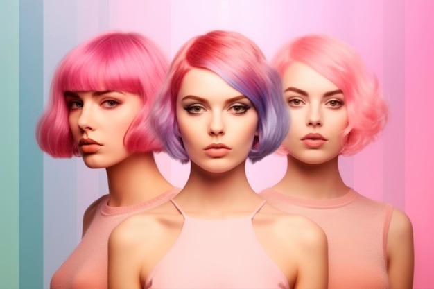 Ragazze di collage di moda di bellezza con capelli tinti colorati Generato da AI