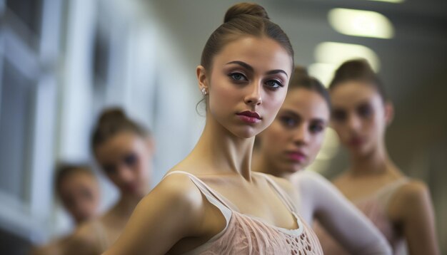 Ragazze giovani pronte per le lezioni di ginnastica o danza di balletto in abiti rosa pastello