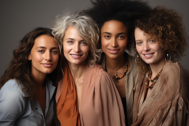 ragazze in abiti casuali di diverse razze colore della pelle e dei capelli abbracciati e ridere