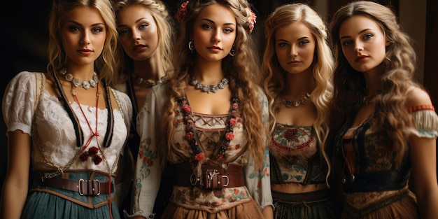 Ragazze in costumi nazionali dell'Oktoberfest tedesco Foto di alta qualità AI generativa