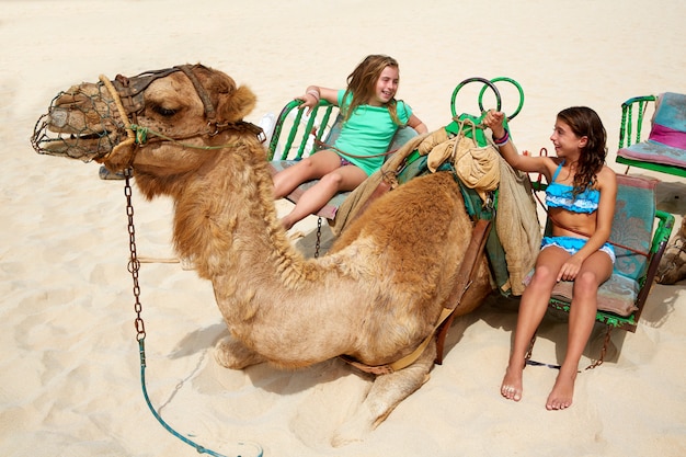 Ragazze in sella a Camel nelle Isole Canarie