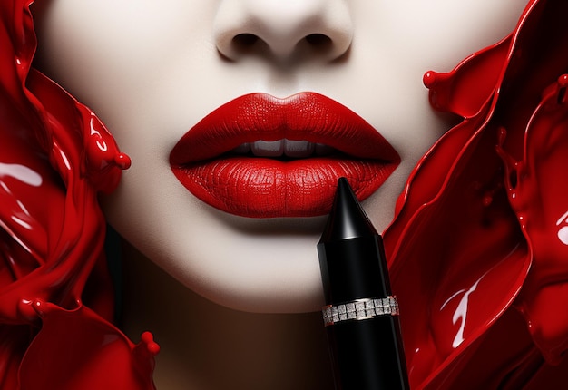 ragazze labbra con rossetto rosso scuro generato in ai