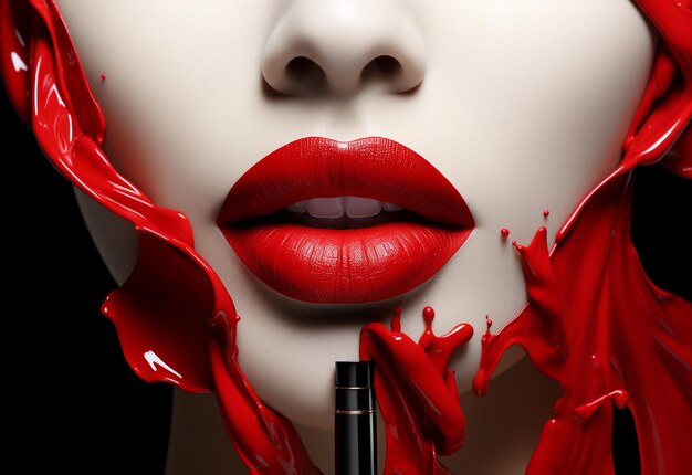 ragazze labbra con rossetto rosso scuro generato in ai