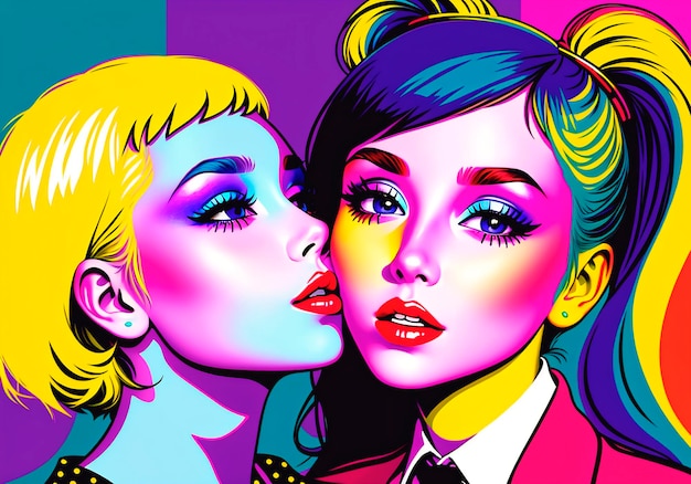 Ragazze lesbiche pop art che si amano Il concetto di LGBT Generative AI