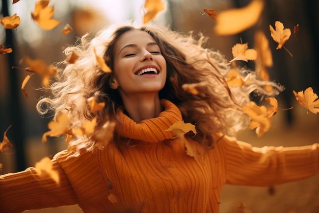 Ragazze stravaganti e carine in autunno in maglioni comodi tra foglie cadute