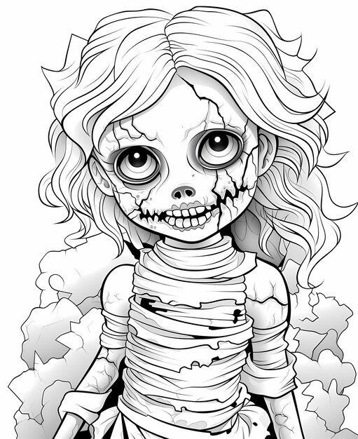 Ragazzi colorare pagina libro ragazza in Halloween costume di mummia zombie