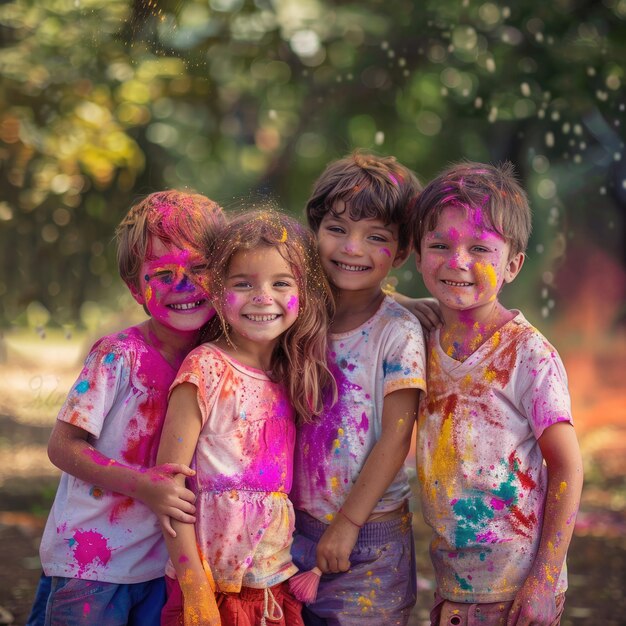 Ragazzi e ragazze indiani che giocano a Holi Color Festival Immagine grezza generata da AI Tradizione Ce