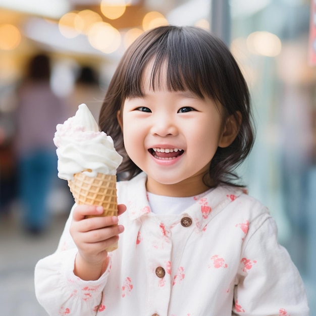 Ragazzina arruffata con un cono di gelato in mano