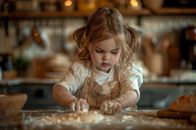 Ragazzina in piedi a tavola