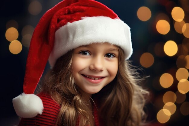 Ragazzina sorridente con un cappello di Natale