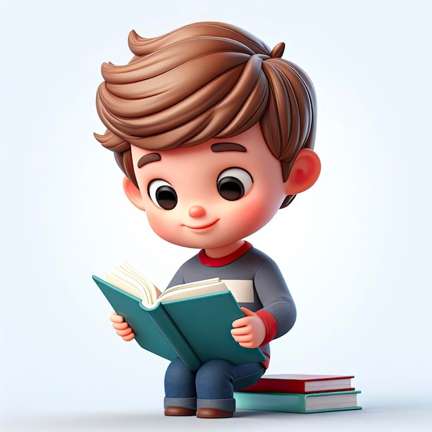 ragazzino che legge un libro personaggio 3D ai generativo