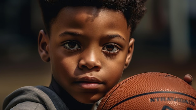 Ragazzino che tiene un pallone da basket Creato con la tecnologia Generative AI