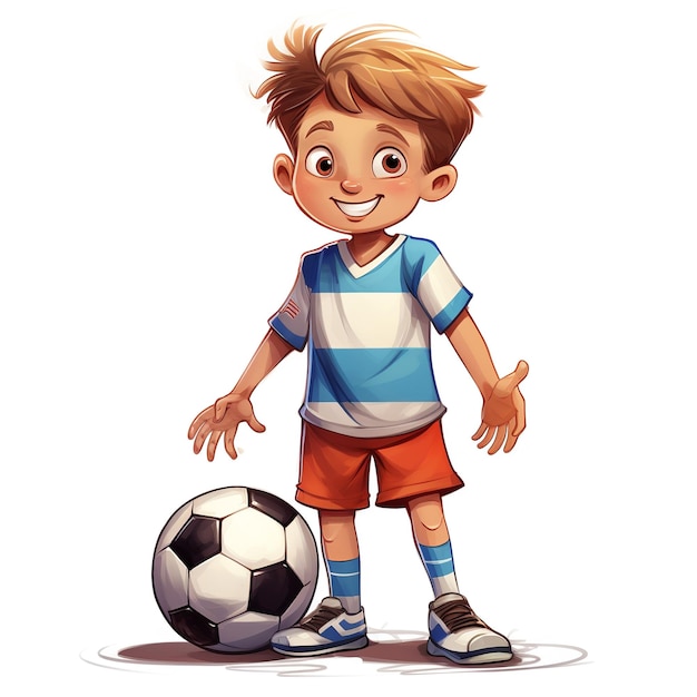 ragazzino con un pallone da calcio su sfondo bianco
