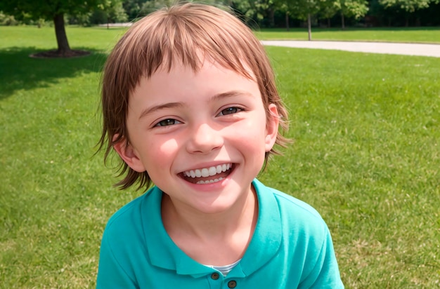 Ragazzino positivo Ritratto di bambino felice con il sorriso sul viso IA generativa