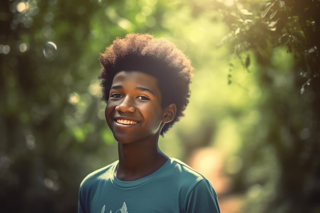 Ragazzo afroamericano vicino agli alberi Bambino felice Genera Ai