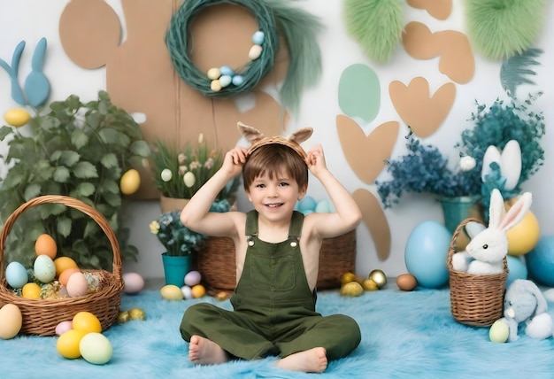 Ragazzo alla ricerca di uova di Pasqua Feste di Pasqua