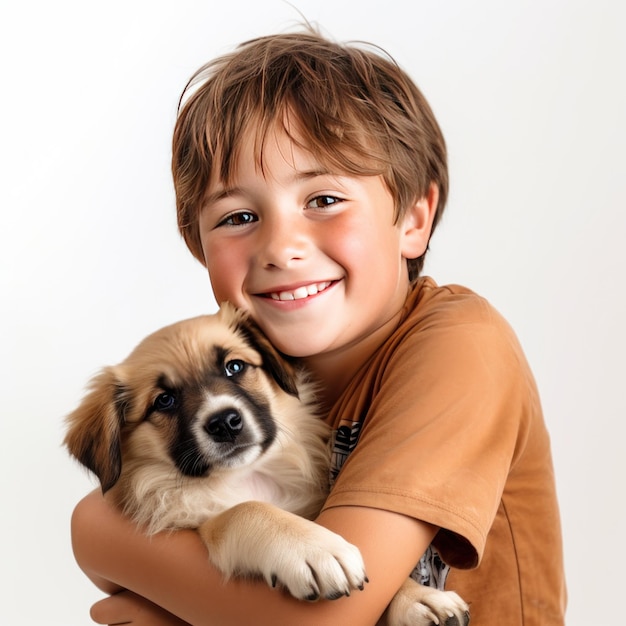 Ragazzo australiano che irradia amore e cura mentre tiene in braccio un adorabile cucciolo