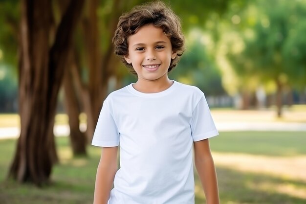 Ragazzo carino in maglietta bianca nel parco in un giorno d'estate x9