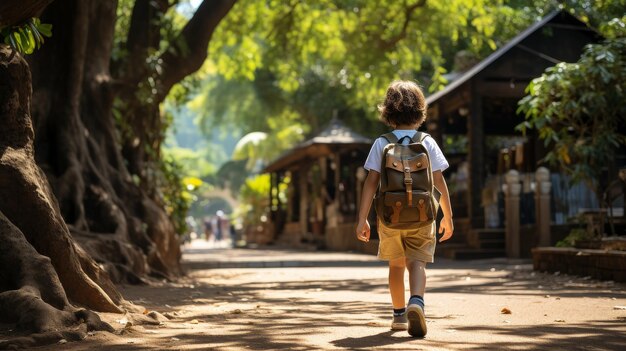 Ragazzo che cammina lungo la strada sporca