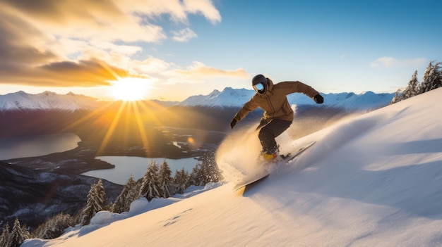 Ragazzo che fa snowboard