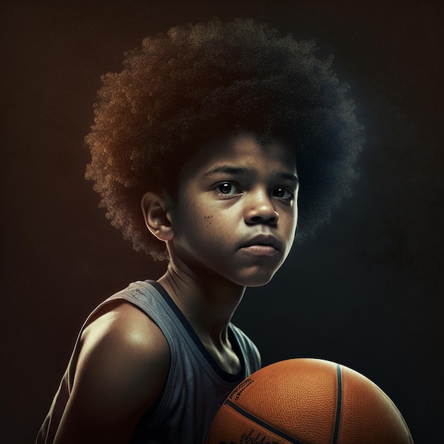 Ragazzo che gioca a basket immagine di sfondo scuro Arte generata dall'IA
