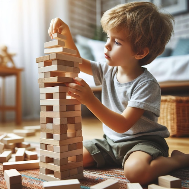 Ragazzo che gioca a puzzle durante la festa dei bambini