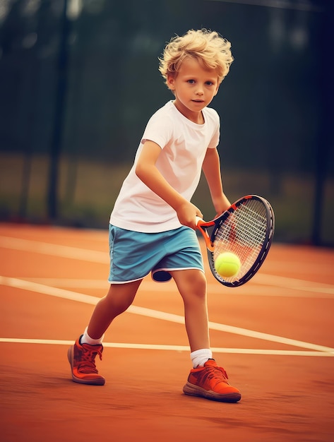 Ragazzo che gioca a tennis sul campo