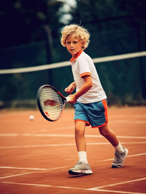 Ragazzo che gioca a tennis sul campo