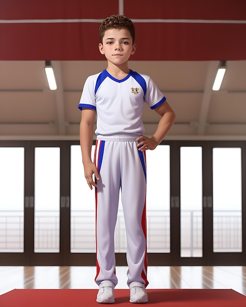 Ragazzo che indossa un'uniforme da ginnastica con un bellissimo design