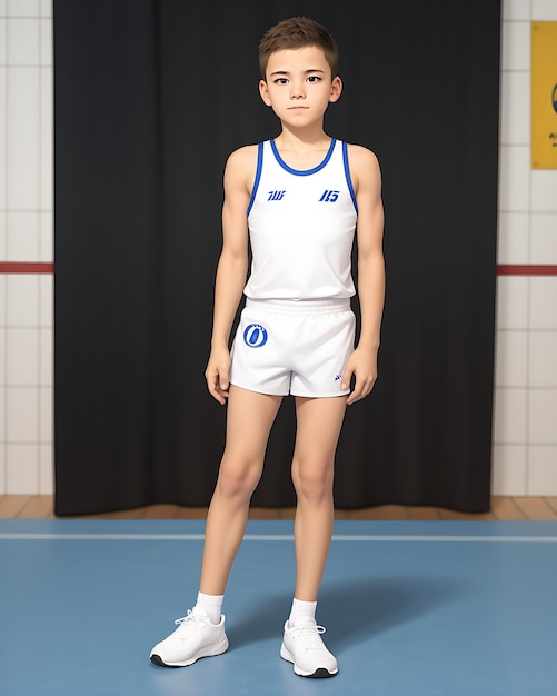 Ragazzo che indossa un'uniforme da ginnastica dal design moderno